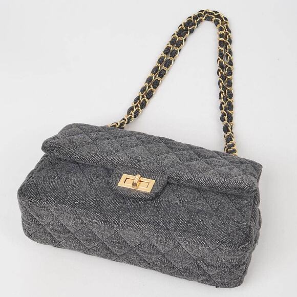 Denim Quilted Shoulder Bag Chain Strap Blue - Picture 4 of 6